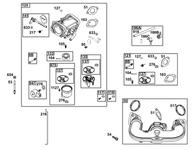 Carburetor Group Diagram and Parts List for 44U877-0046-G1  Briggs and Stratton Engine